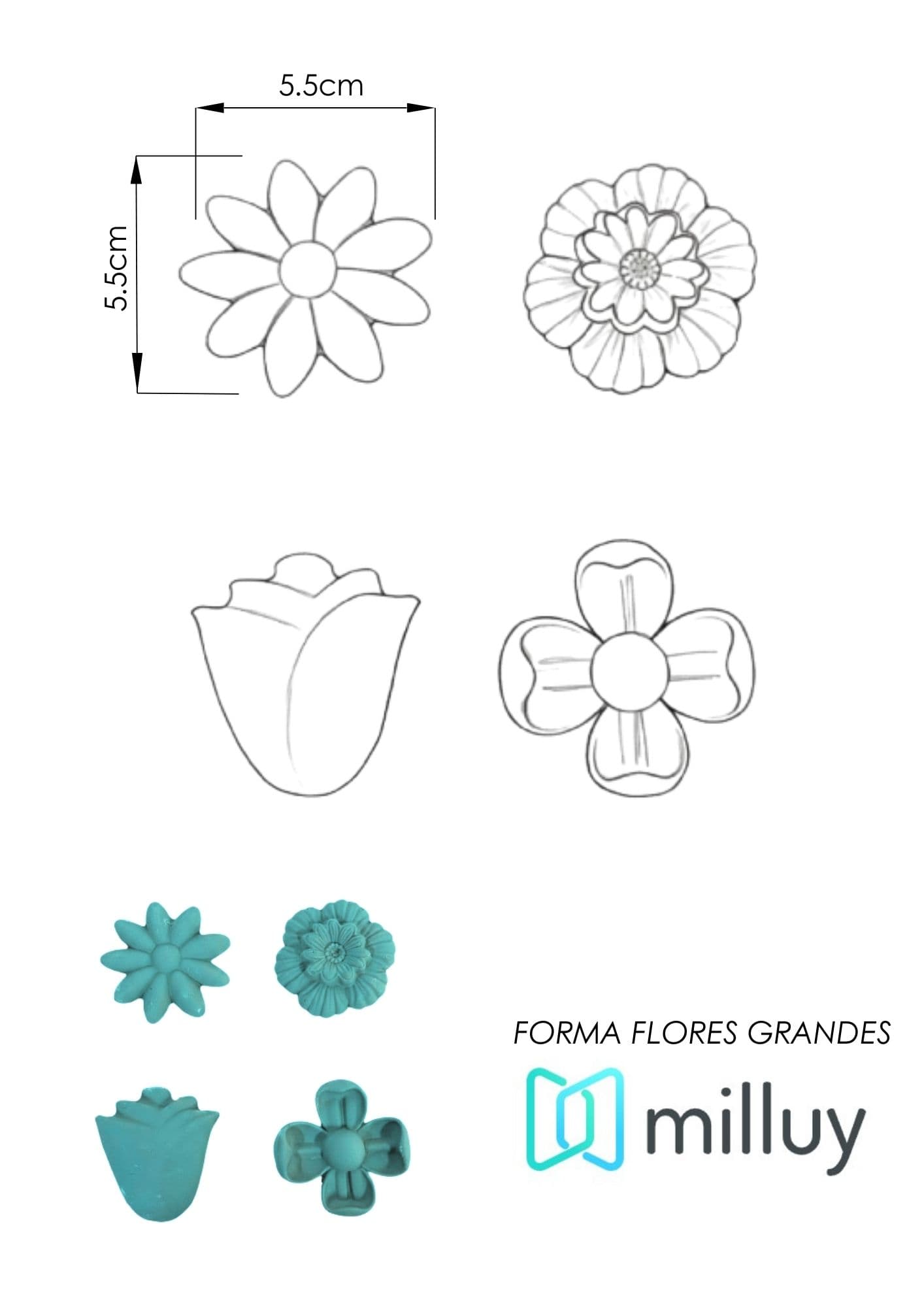 Molde de Yeso F-003 Formas de Flores Grandes